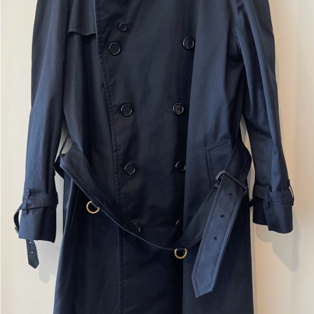 Burberry Navy Double-Breasted Trench Coat with Belt